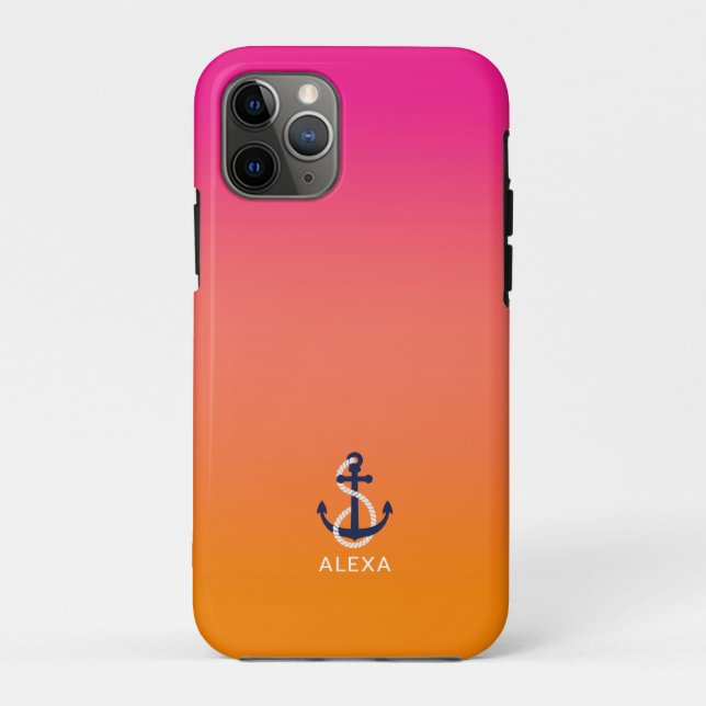 Orange bis rosa ombre blauer Bootsanker Case-Mate iPhone Hülle (Rückseite)