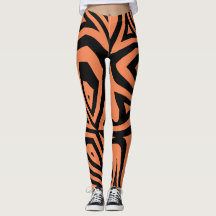 Orange Black Abstrakt Zebra Print Womens Leggings