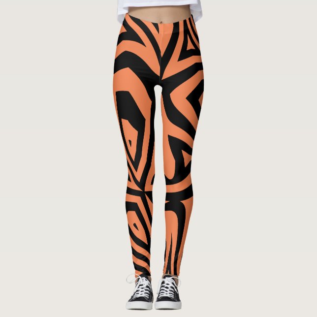 Orange Black Abstrakt Zebra Print Womens Leggings (Vorderseite)