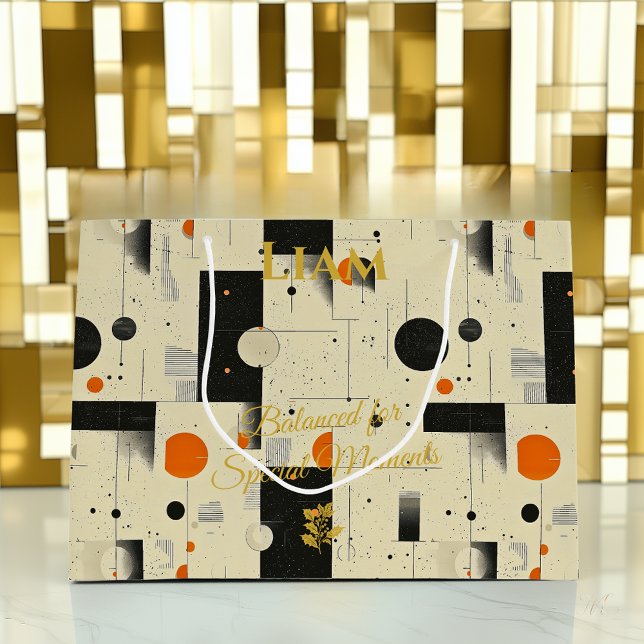 Orange & Black Balanced Geometric - Geschenktasche Große Geschenktüte (Von Creator hochgeladen)