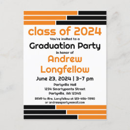 Orange & Black Bars Graduation Party Einladungspostkarte