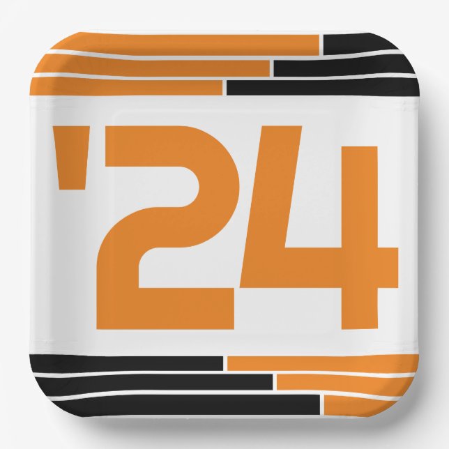 Orange & Black Bars Klasse "24 Graduate Pappteller (Vorderseite)