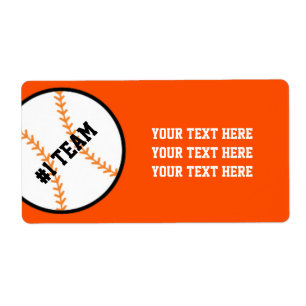 Orange & Black Baseball Team Sports Sticker Labels