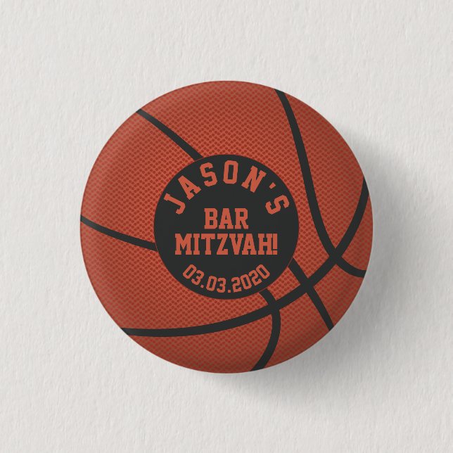 Orange Black Basketball Bar Mitzvah Favor Button (Vorderseite)