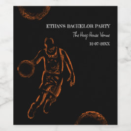 Orange Black Basketball Geburtstagsmeisterin Weinetikett