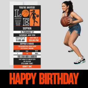 Orange Black Basketball Girl Geburtstagskarte Einladung