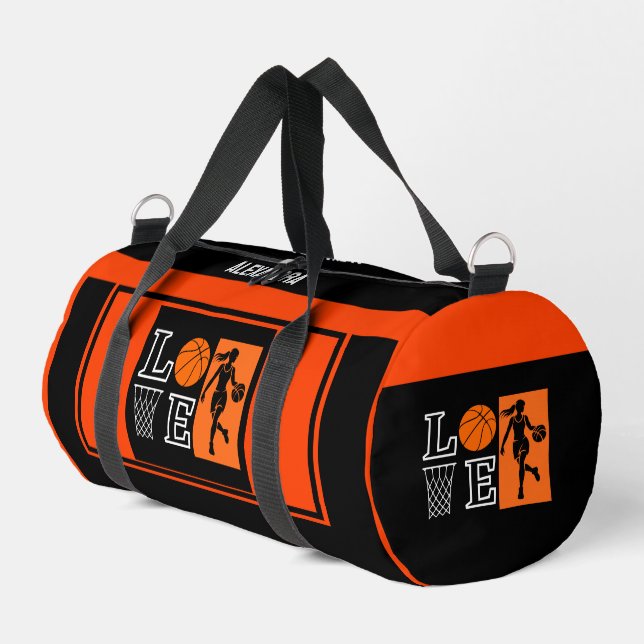 Orange Black Basketball Player Girl Birthday Duffle Bag (Linke Seite)