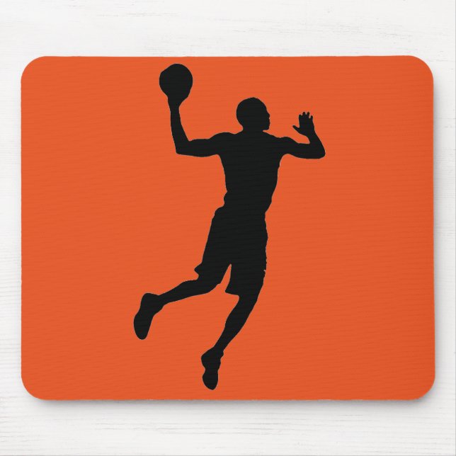 Orange Black Basketball Player Silhouette Mousepad (Vorne)