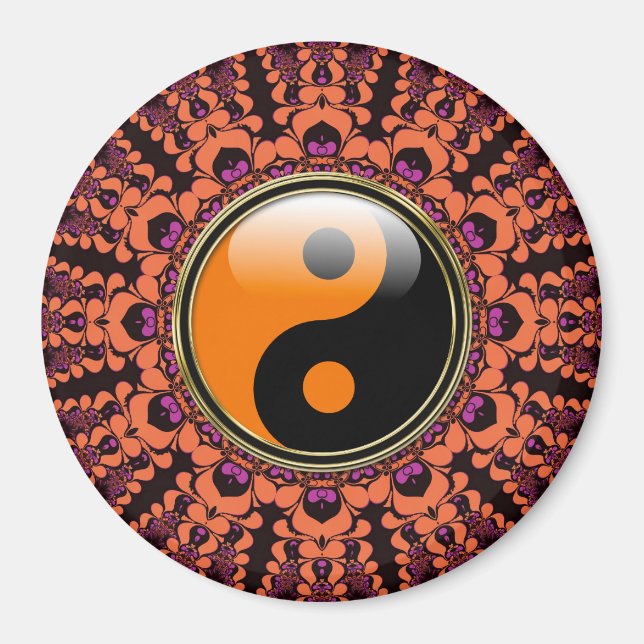 Orange+Black Batik Yin Yang Magnet (Vorne)