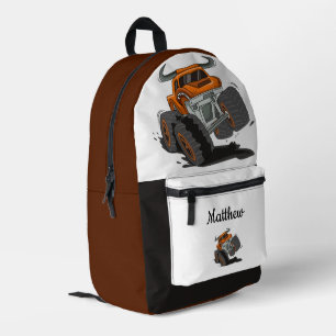 Orange Black Boys' Monster Truck Name Bedruckter Rucksack