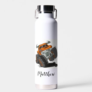 Orange Black Boys' Monster Truck Name Personalisie Trinkflasche