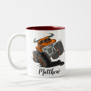 Orange Black Boys' Monster Truck Name Personalisie Zweifarbige Tasse