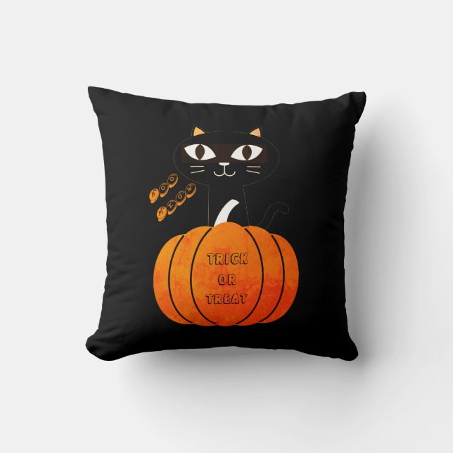 Orange Black Cat Pumpkin Niedlich Spooky Halloween Kissen (Vorderseite)
