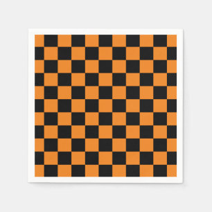 Orange Black Checkerboard Serviette