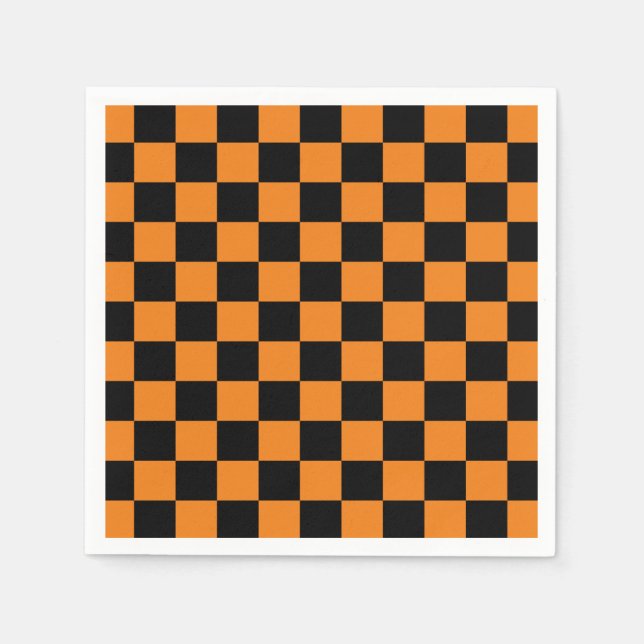 Orange Black Checkerboard Serviette (Vorderseite)