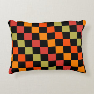 Orange Black Checkered Gingham Pattern Dekokissen