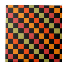 Orange Black Checkered Gingham Pattern Fliese