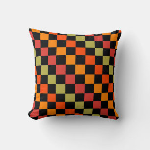 Orange Black Checkered Gingham Pattern Kissen