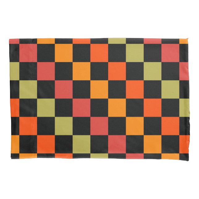 Orange Black Checkered Gingham Pattern Kissenbezug (Vorderseite)
