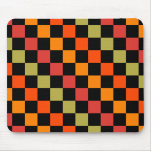 Orange Black Checkered Gingham Pattern Mousepad