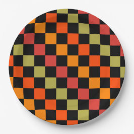 Orange Black Checkered Gingham Pattern Pappteller