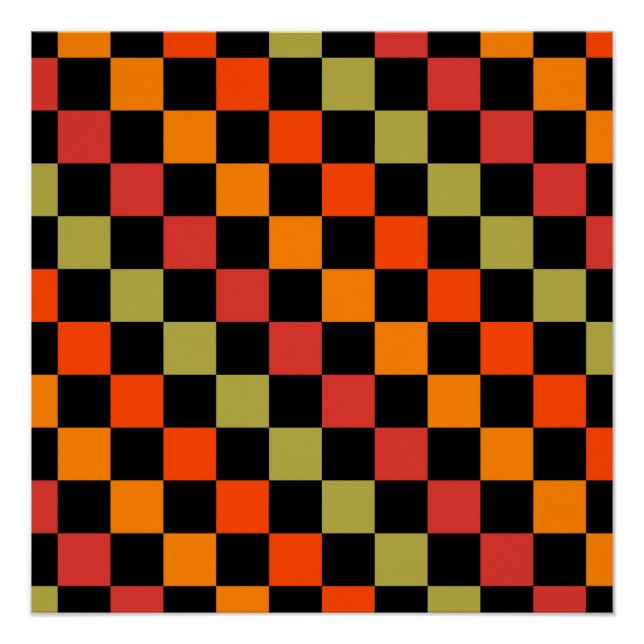 Orange Black Checkered Gingham Pattern Poster (Vorderseite)