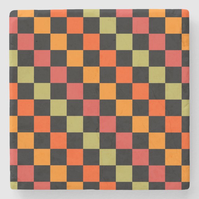 Orange Black Checkered Gingham Pattern Steinuntersetzer (Vorderseite)