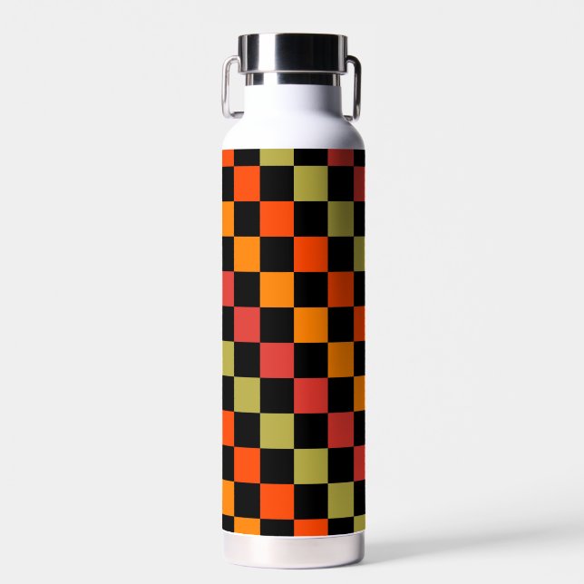 Orange Black Checkered Gingham Pattern Trinkflasche (Vorne)
