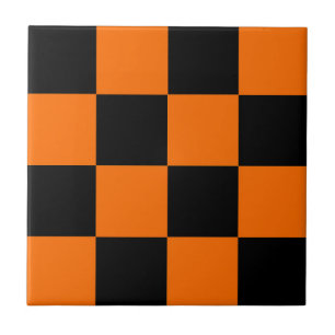 Orange Black Checkered Karo Pattern Fliese