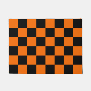 Orange Black Checkered Karo Pattern Fußmatte