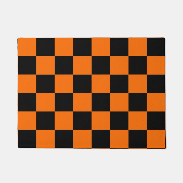 Orange Black Checkered Karo Pattern Fußmatte (Vorderseite)