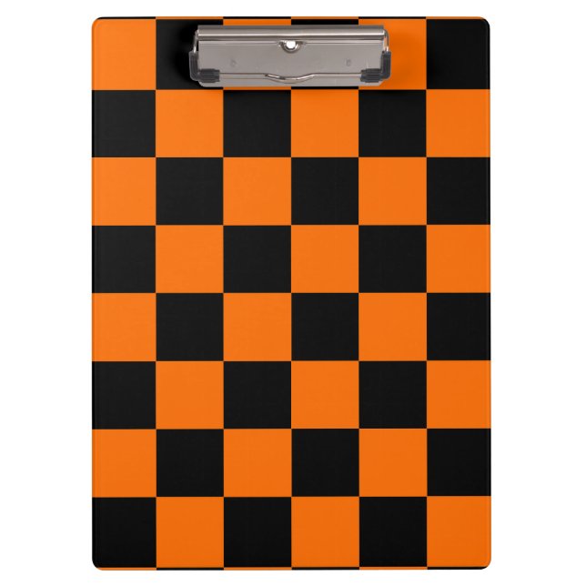 Orange Black Checkered Karo Pattern Klemmbrett (Vorderseite)