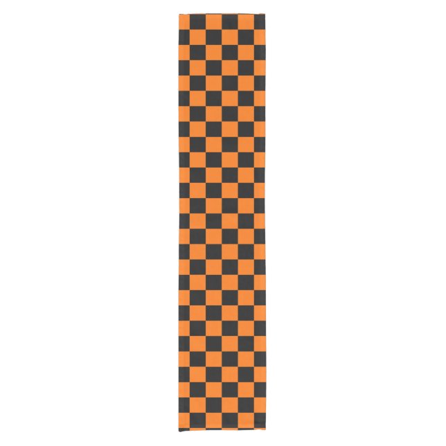 Orange Black Checkered Karo Pattern Kurzer Tischläufer (Vorderseite)