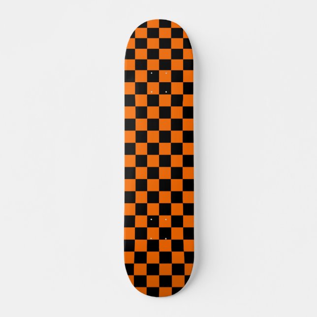 Orange Black Checkered Karo Pattern Skateboard (Vorne)