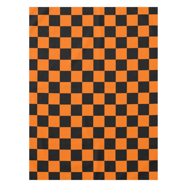 Orange Black Checkered Karo Pattern Tischdecke (Vorderseite)