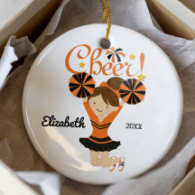 Orange & Black Cheer Brünett Cheerleader Ornament