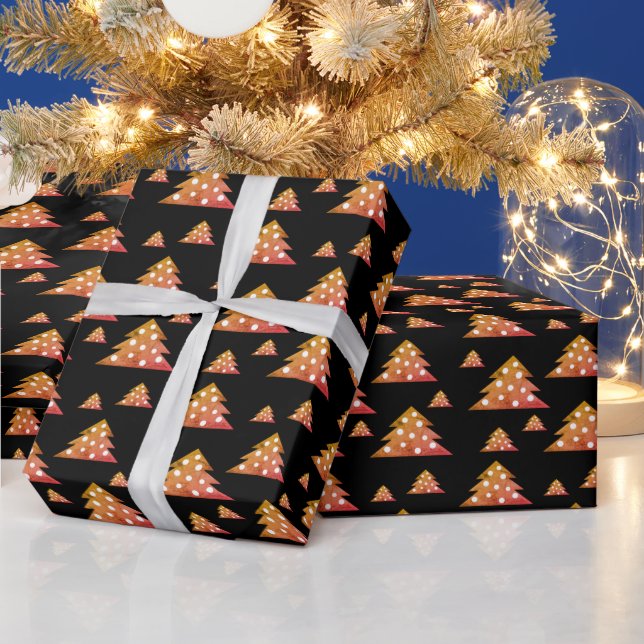 Orange Black Christmas Tree Holiday Pattern Geschenkpapier (Feiertage)