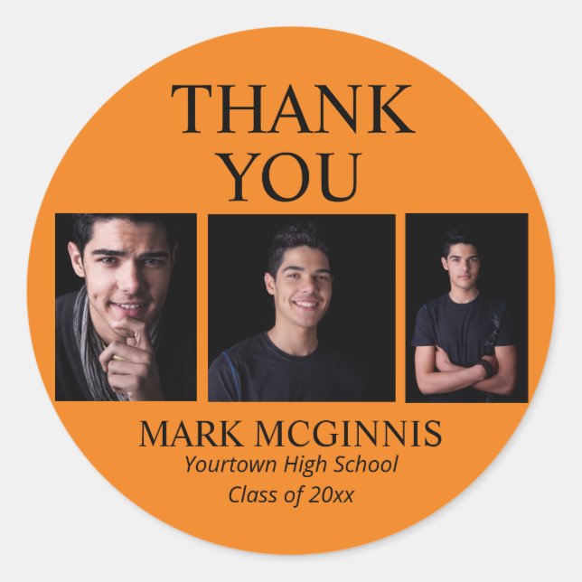 Orange Black Class 2025 Abschluss Foto Runder Aufkleber (Vorderseite)