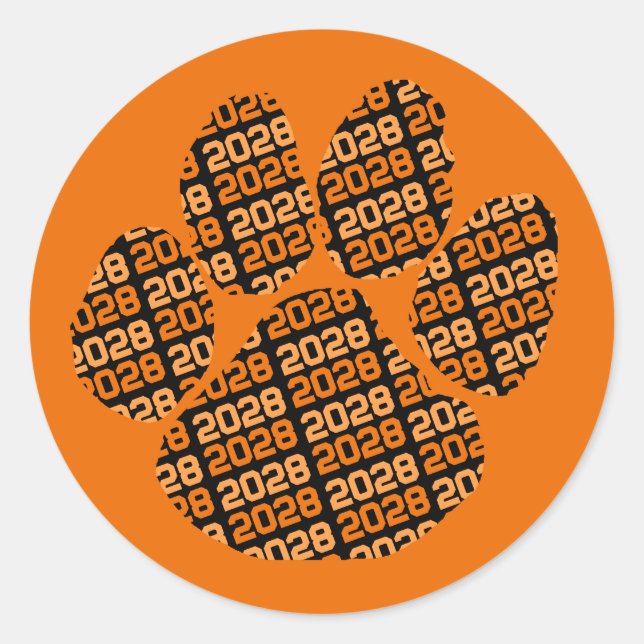 Orange & Black Class Year Pawprint Runder Aufkleber (Vorderseite)