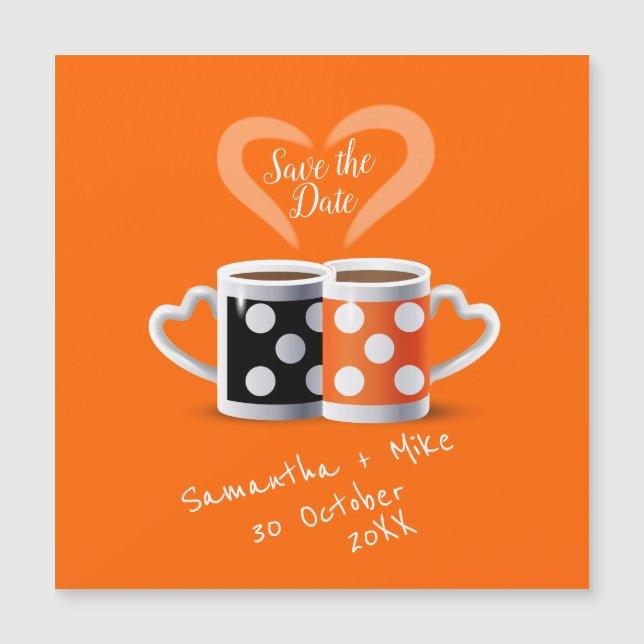Orange + Black Coffee Color Design Save the Date Magnetkarte (Vorderseite)