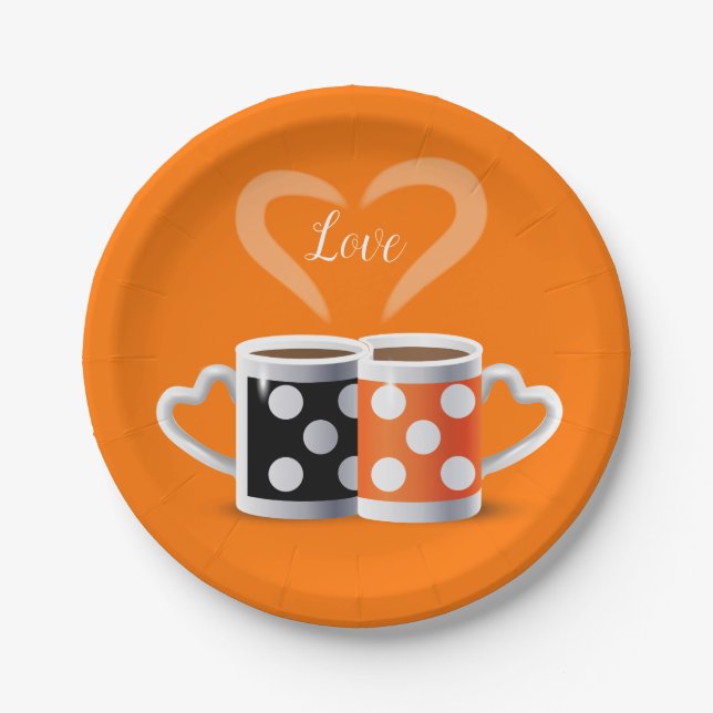 Orange + Black Coffee Color oder wir gehören zusam Pappteller (Vorderseite)