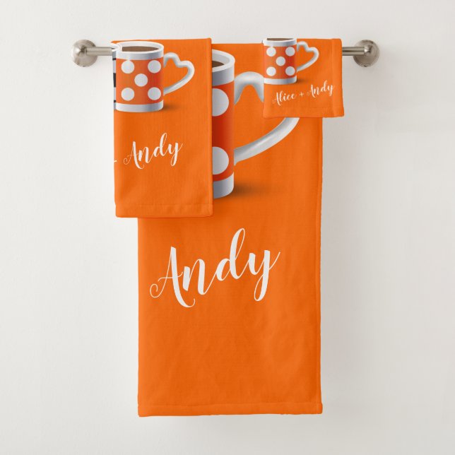 Orange + Black Coffee Color Trenddesign POP ART Badhandtuch Set (Insitu)