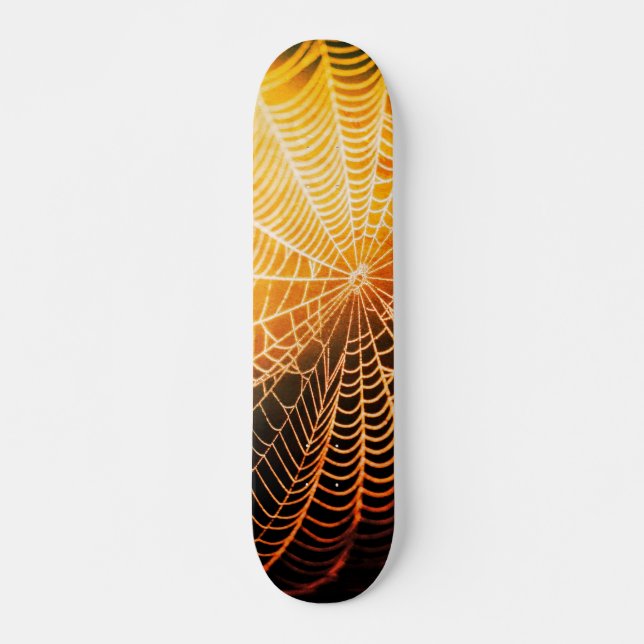 Orange Black Creepy Spooky Spider Web Skateboard (Vorne)