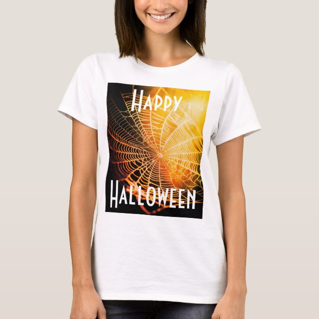 Orange Black Creepy Spooky Spider Web-T - Shirt (Vorderseite)
