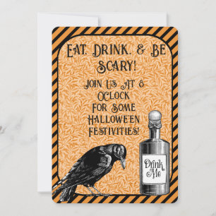 Orange Black Crow Raven Halloween Einladung
