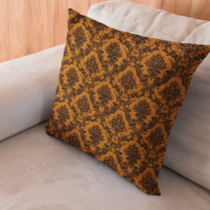 Orange Black Damask Verziertes Vintages Halloween Kissen