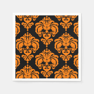 Orange & Black Damask Vintage Wedding Event Party Serviette