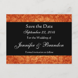Orange & Black Damast Save The Date Postkarte