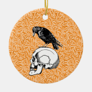 Orange Black, ein Crow oder Raven und Skull Hallow Keramik Ornament