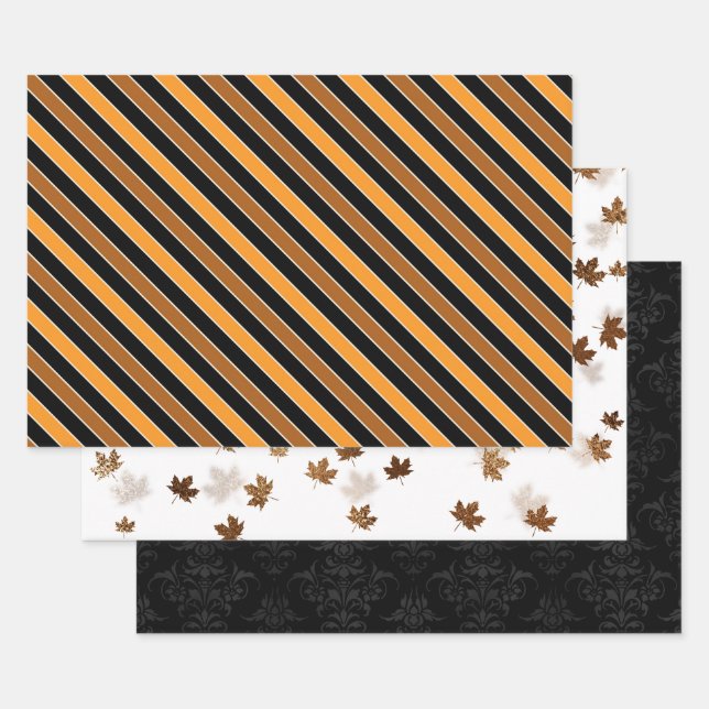 Orange & Black Festiver Herbst-  Geschenkpapier Set (Set)